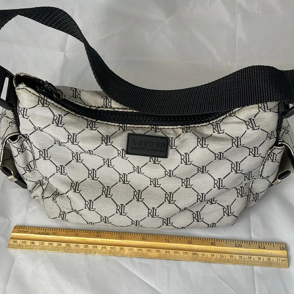 VINTAGE Y2K Lauren Ralph Lauren Black Grey Signature Monogram Shoulder Bag - Picture 10 of 16